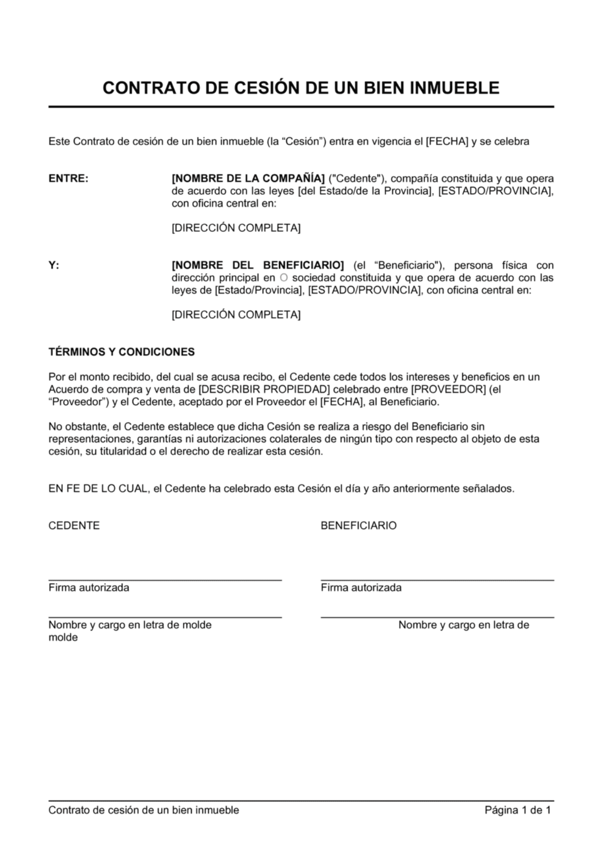 Modelo de contrato de cesión de derechos sobre un inmueble Modelos de