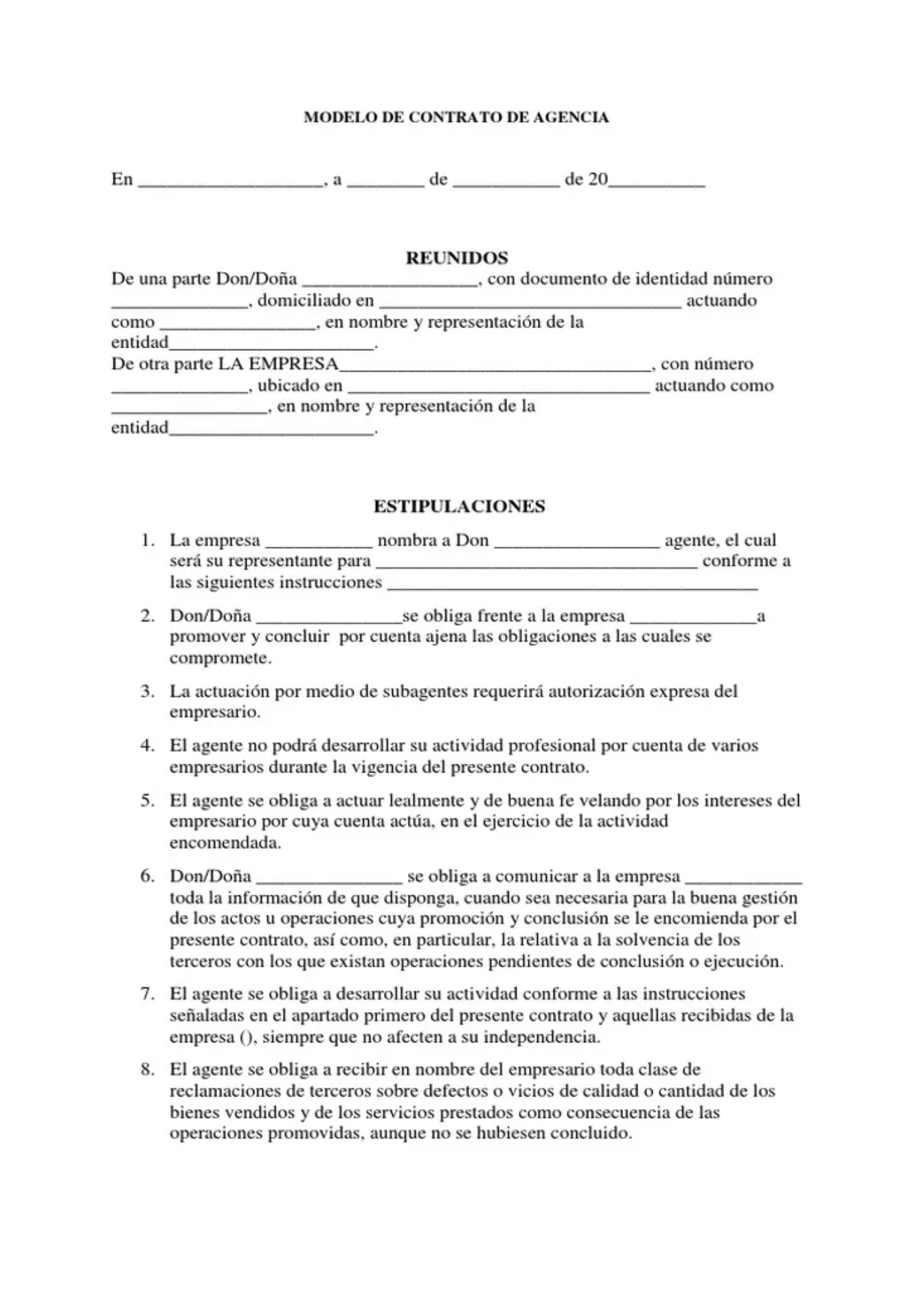 Modelo De Contrato De Agencia Modelos De Contrato 7784